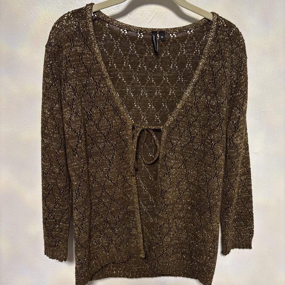 Vintage Jason maxwell Women's Sz S Gold Metallic Open Tie Sweater GORGEOUS